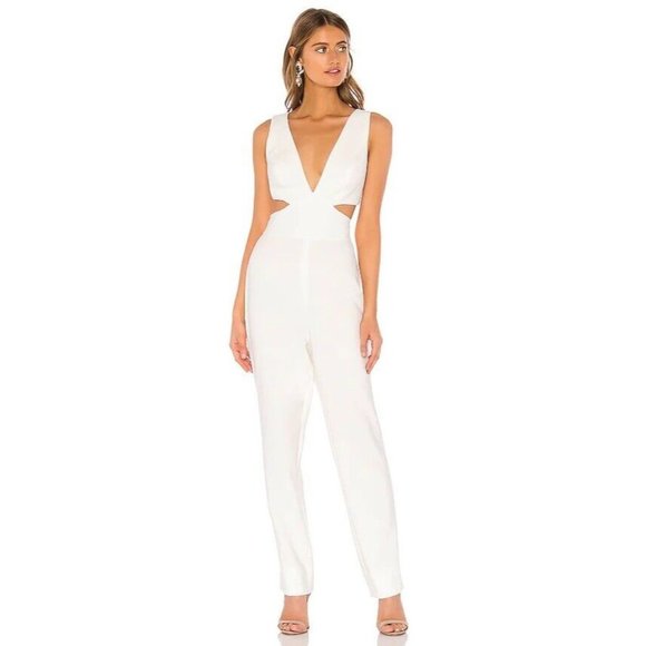 BCBGMAXAZRIA Plunging Jumpsuit Off White
